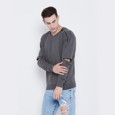 Charcoal Elbow Zipped Sweatshirt Sweatshirts Fugazee 