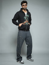 Black Tropical Tiger Embroidered Hoodie Sweatshirts Fugazee 