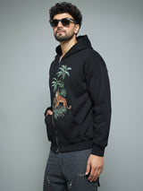 Black Tropical Tiger Embroidered Hoodie Sweatshirts Fugazee 