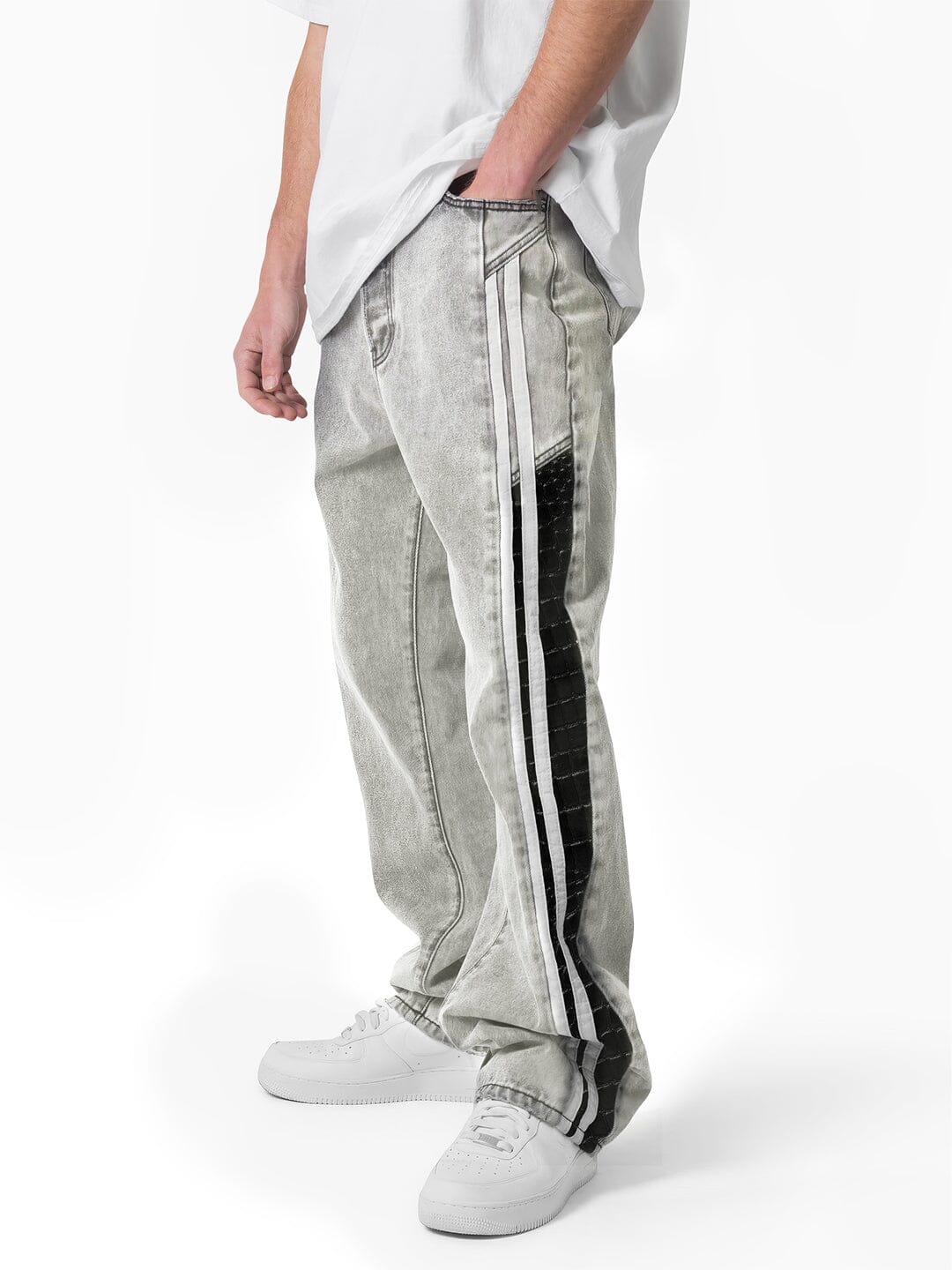 White Washed Baggy Snake Skin Stripe Denim | Buy Men Baggy Denim