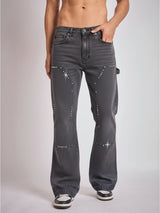 Black Riveted Carpenter Patch Denim Jeans Fugazee 