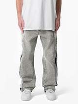 White Washed Baggy Snake Skin Stripe Denim Jeans Fugazee 