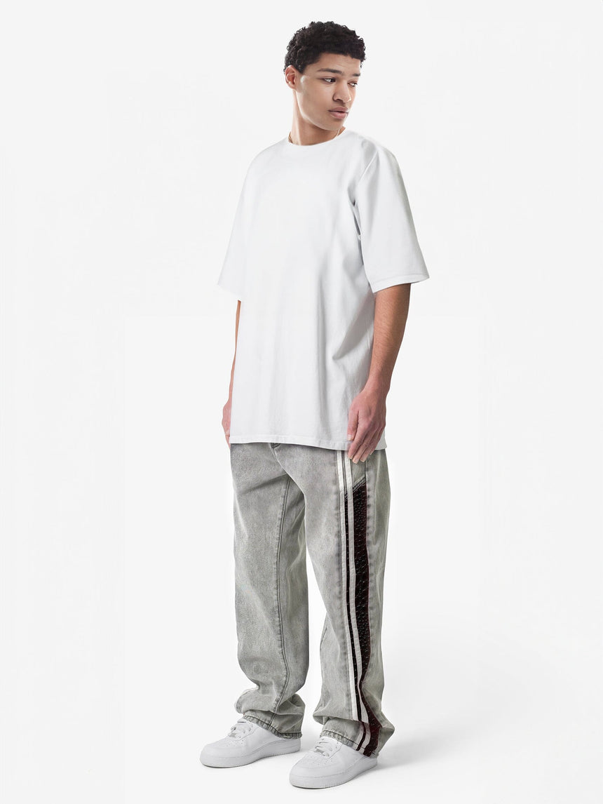 White Washed Baggy Snake Skin Stripe Denim Jeans Fugazee 