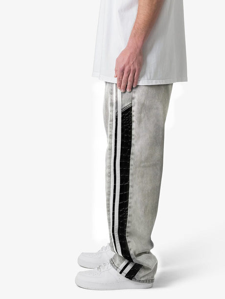 White Washed Baggy Snake Skin Stripe Denim Jeans Fugazee 