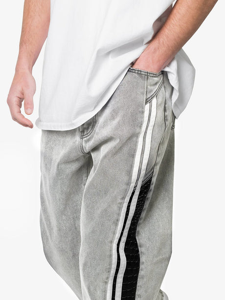 White Washed Baggy Snake Skin Stripe Denim Jeans Fugazee 
