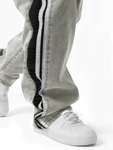 White Washed Baggy Snake Skin Stripe Denim Jeans Fugazee 