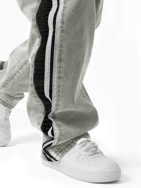 White Washed Baggy Snake Skin Stripe Denim Jeans Fugazee 