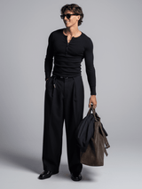 Black Ribbed Henley Longsleeves Tshirt T-Shirts Fugazee 