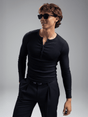 Black Ribbed Henley Longsleeves Tshirt T-Shirts Fugazee 