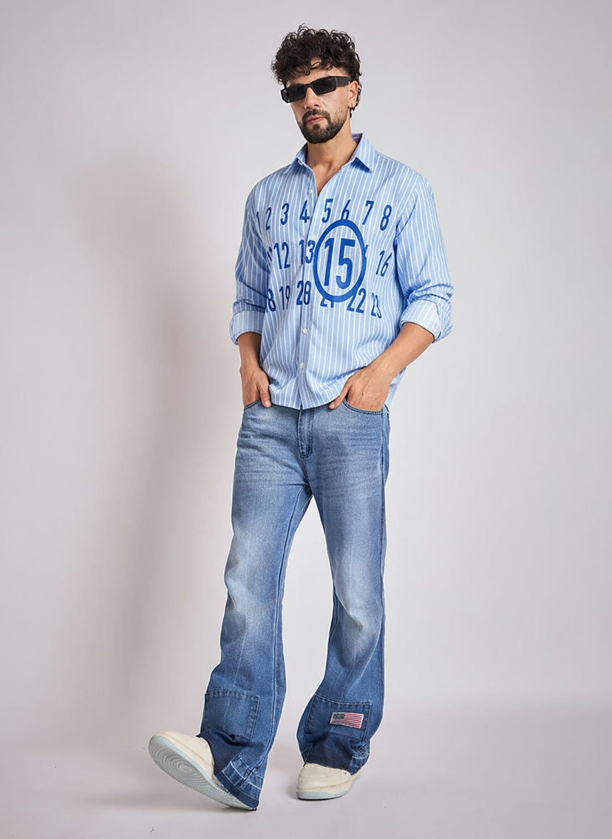 Sky Striped Numerals Shirt Shirts Fugazee 