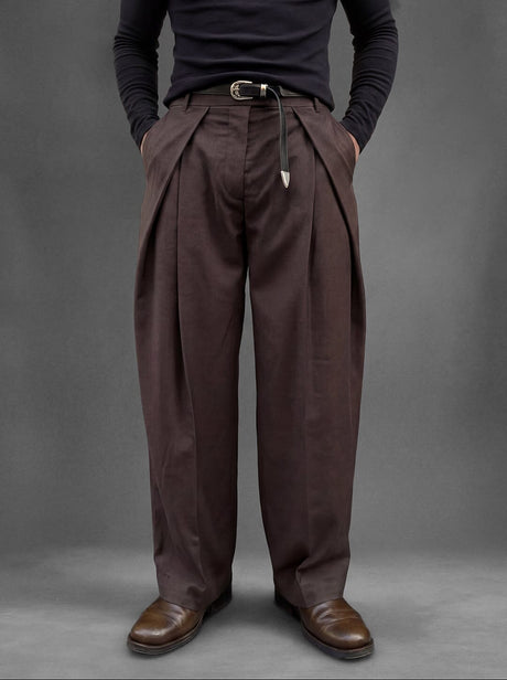 Coffee Brown Korean Pleated Trousers Trousers Fugazee 