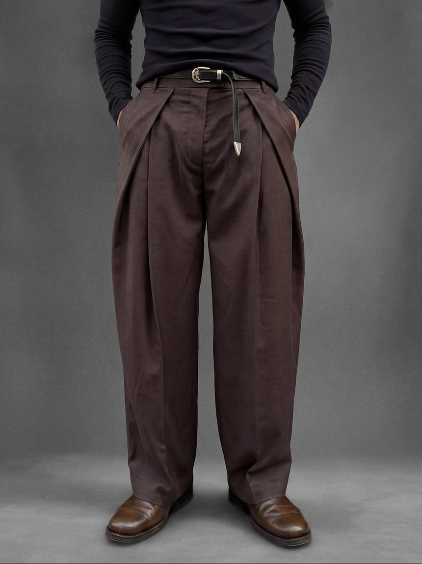 Coffee Brown Korean Pleated Trousers Trousers Fugazee 