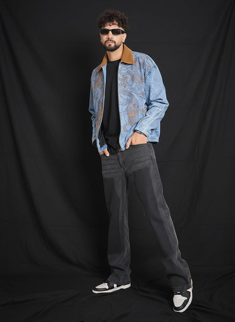 Ice Lineart Embriodery Harrington Denim Jacket Jackets Fugazee 