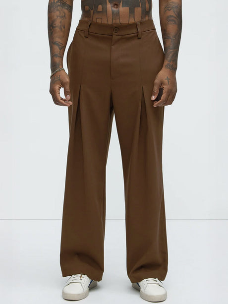 Brown Pleated Korean Pants Trousers Fugazee 