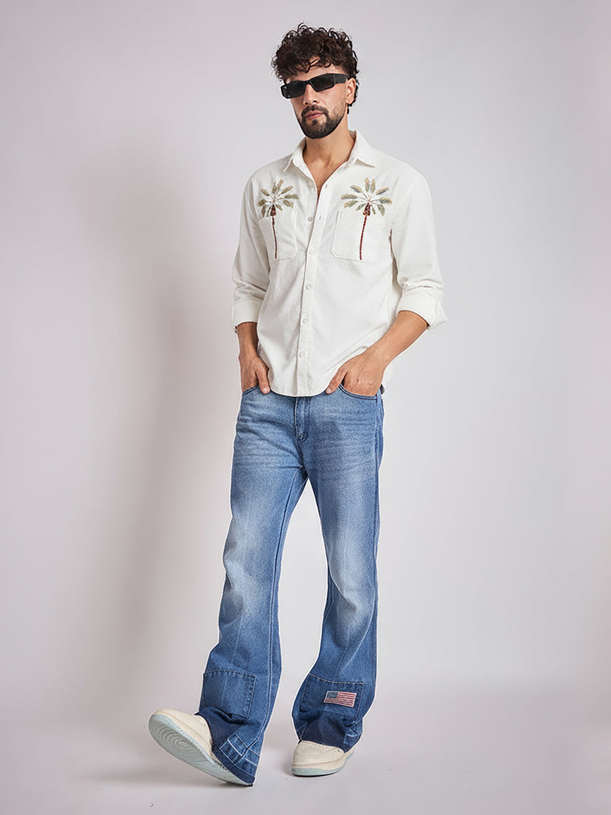 White Palm Embroidery Corduroy Shirt Shirts Fugazee 
