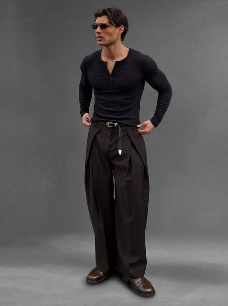 Coffee Brown Korean Pleated Trousers Trousers Fugazee 