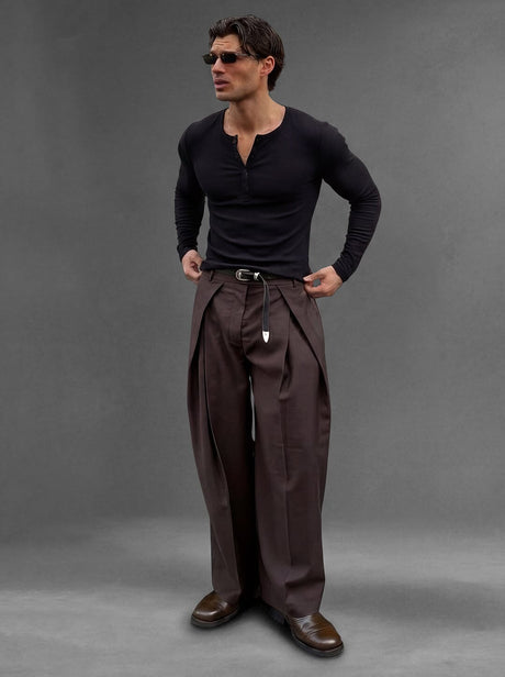 Coffee Brown Korean Pleated Trousers Trousers Fugazee 