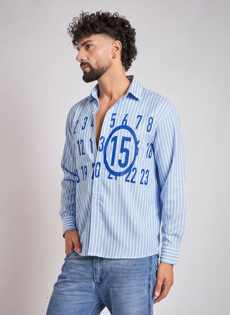 Sky Striped Numerals Shirt Shirts Fugazee 
