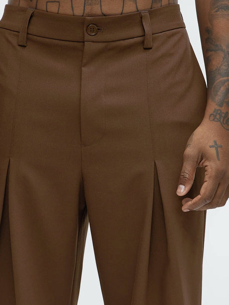 Brown Pleated Korean Pants Trousers Fugazee 