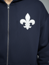 Navy Applique Zipped Hoodie Sweatshirts Fugazee 