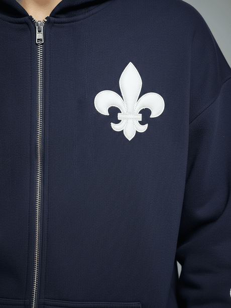 Navy Applique Zipped Hoodie Sweatshirts Fugazee 