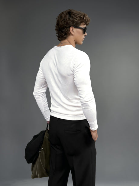 White Ribbed Henley Longsleeves Tshirt T-Shirts Fugazee 