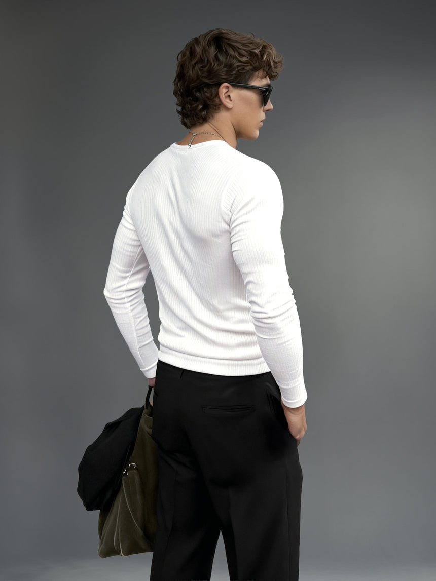 White Ribbed Henley Longsleeves Tshirt T-Shirts Fugazee 