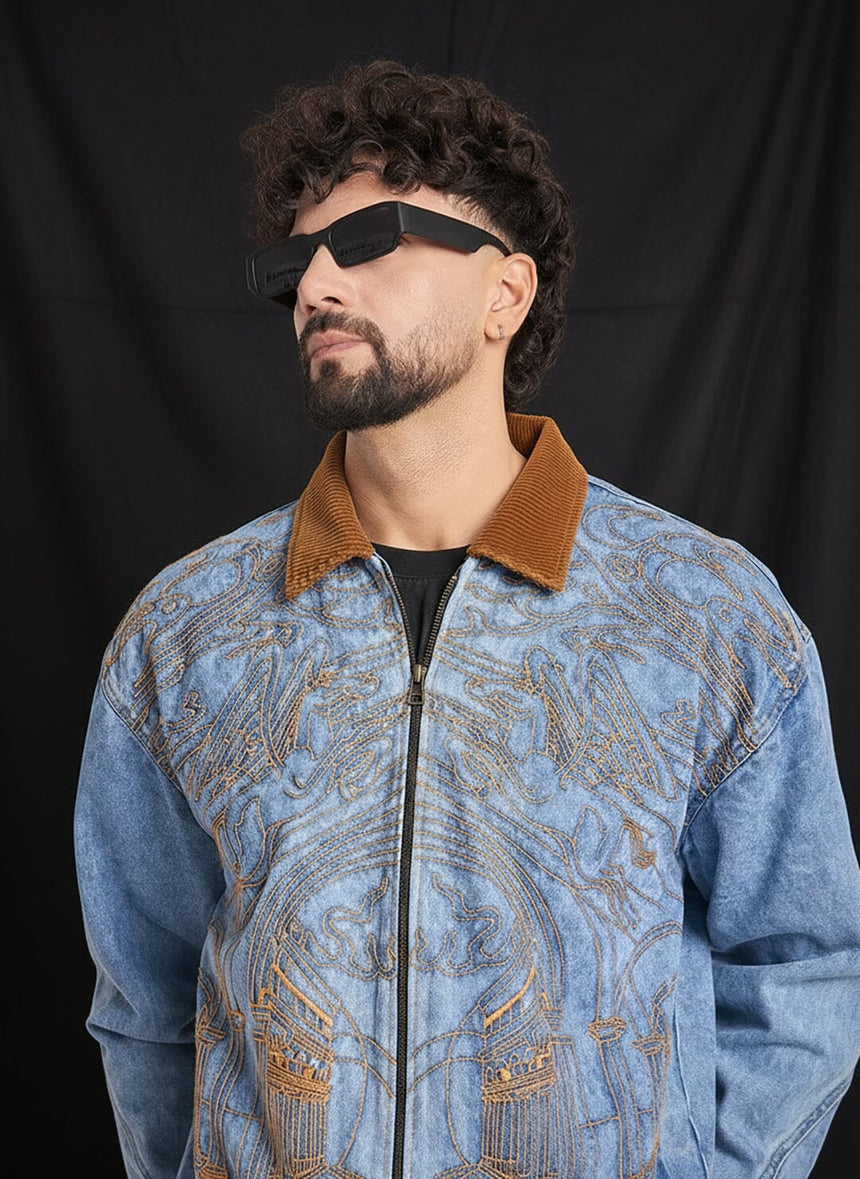Ice Lineart Embriodery Harrington Denim Jacket Jackets Fugazee 