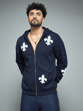 Navy Applique Zipped Hoodie Sweatshirts Fugazee 