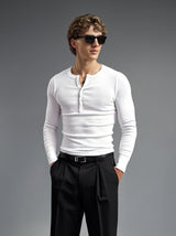 White Ribbed Henley Longsleeves Tshirt T-Shirts Fugazee 