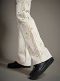 White Mayan Embroidery Riveted Flared Denim Jeans Fugazee 