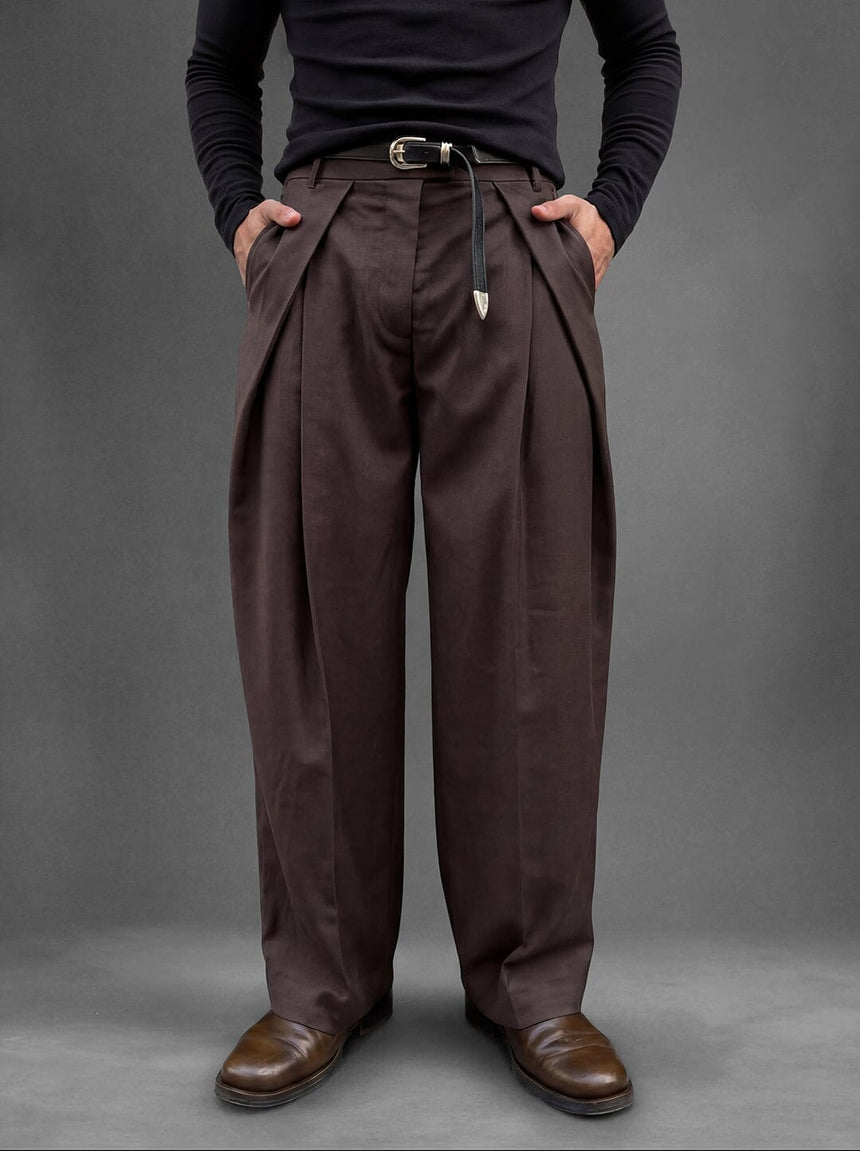 Coffee Brown Korean Pleated Trousers Trousers Fugazee 