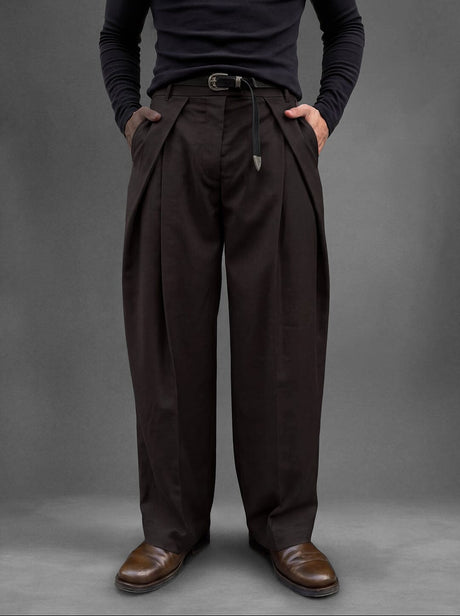 Coffee Brown Korean Pleated Trousers Trousers Fugazee 