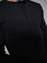 Black Ribbed Henley Longsleeves Tshirt T-Shirts Fugazee 