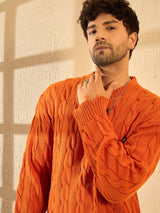 Tangerine Cable Knit Distressed Sweater Sweaters Fugazee 