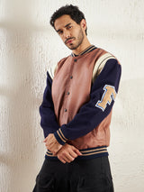 Tan Faux Leather Varsity Jacket Jackets Fugazee 