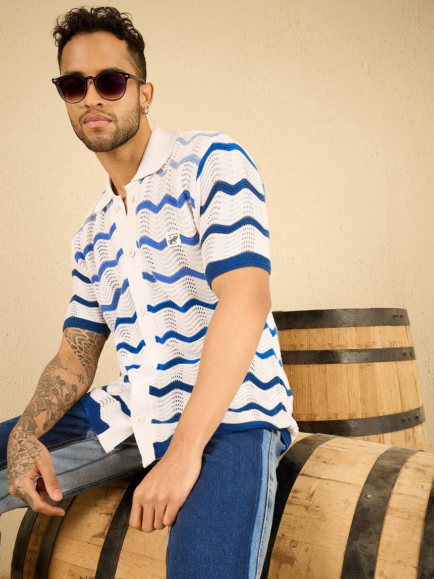 White Wavy Stripes Crochet Shirt Shirts Fugazee 