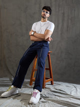 Navy Pleated Embroidered Trousers Trousers Fugazee 