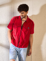Red Corduroy Zipped Piping Shirt Shirts Fugazee 