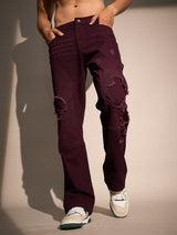 Burgundy Carpenter Distressed Denim Jeans Fugazee 