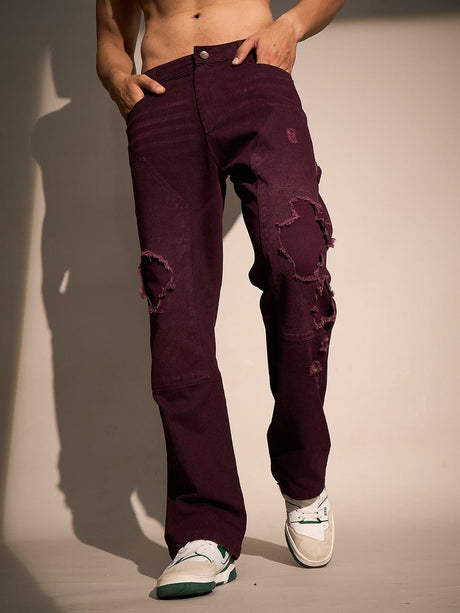 Burgundy Carpenter Distressed Denim Jeans Fugazee 