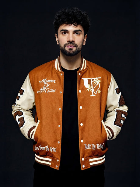 Brown Woollen Letterman Varsity Jacket Jackets Fugazee 