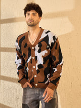 Brown Abstract Knitted Cardigan Sweaters Fugazee 