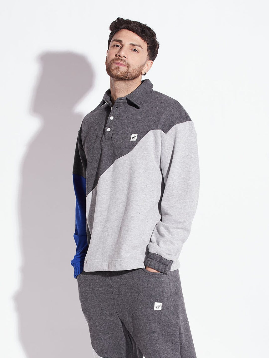 Grey Cut Sew Polo Sweatshirt