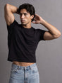 Black Solid Cropped Tshirt T-Shirts Fugazee 