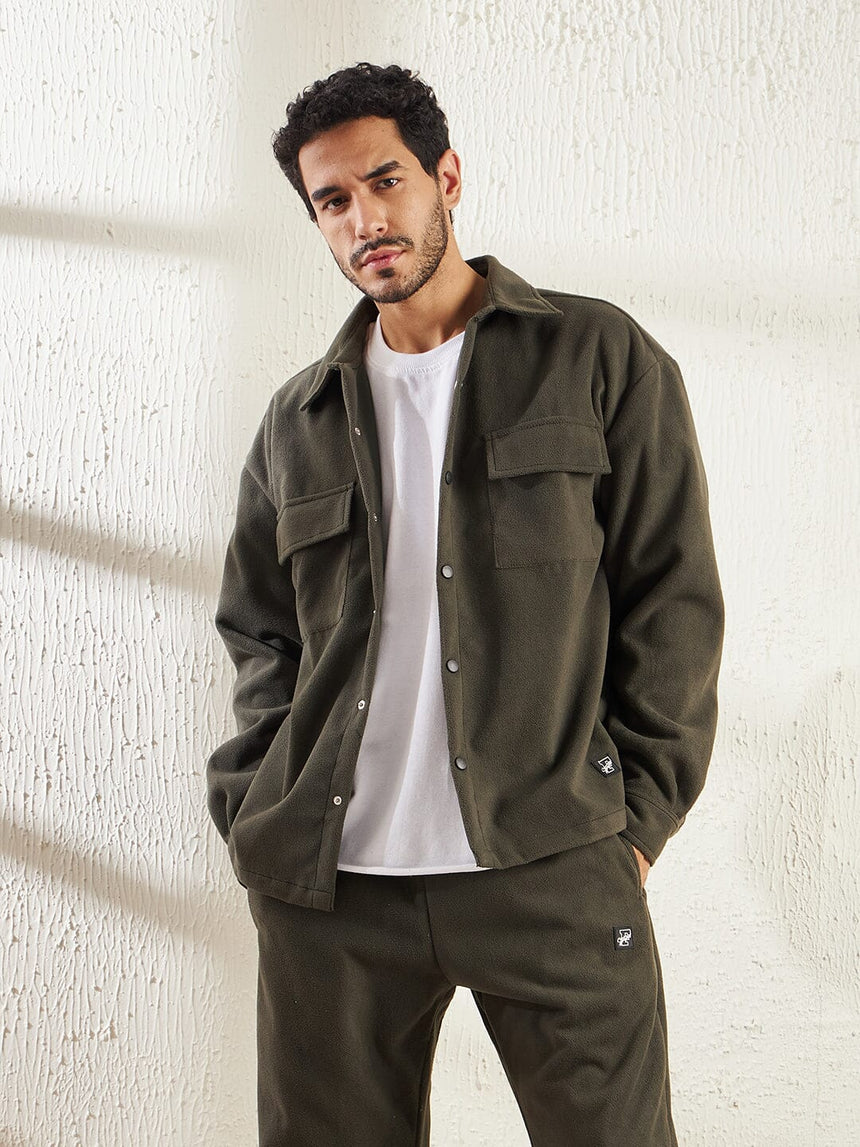 Khaki Polar Fleece Shacket Shackets Fugazee 