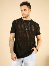 Black See Through Knitted Tshirt T-shirts Fugazee 