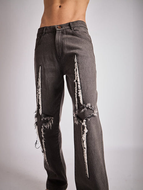 Black Y2K Patch Straight Fit Denim Jeans Fugazee 