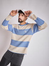Sky and Cream Striped Raw Edge Sweater Sweaters Fugazee 