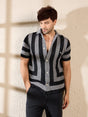 Grey & Black Striped Crotchet Knitted Shirt Shirts Fugazee 